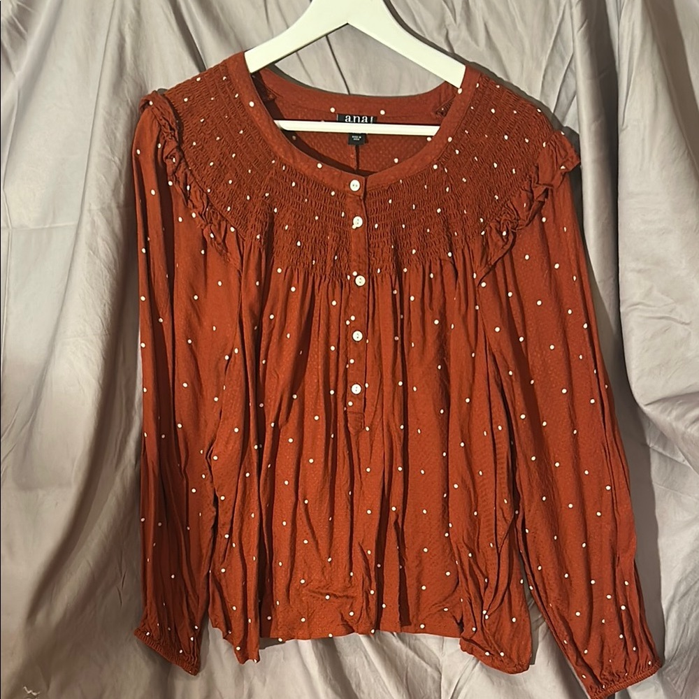 a.n.a Orange Buttoned Blouse with Peter Pan Collar